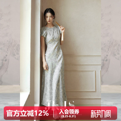 JKJS人丝亚麻印花高级感连衣裙