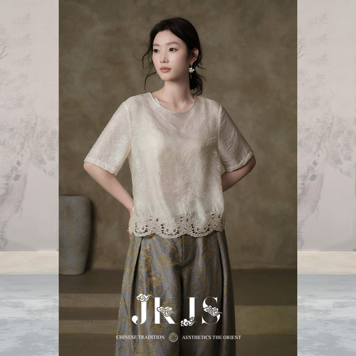 JKJS人丝锦提花短袖女T恤