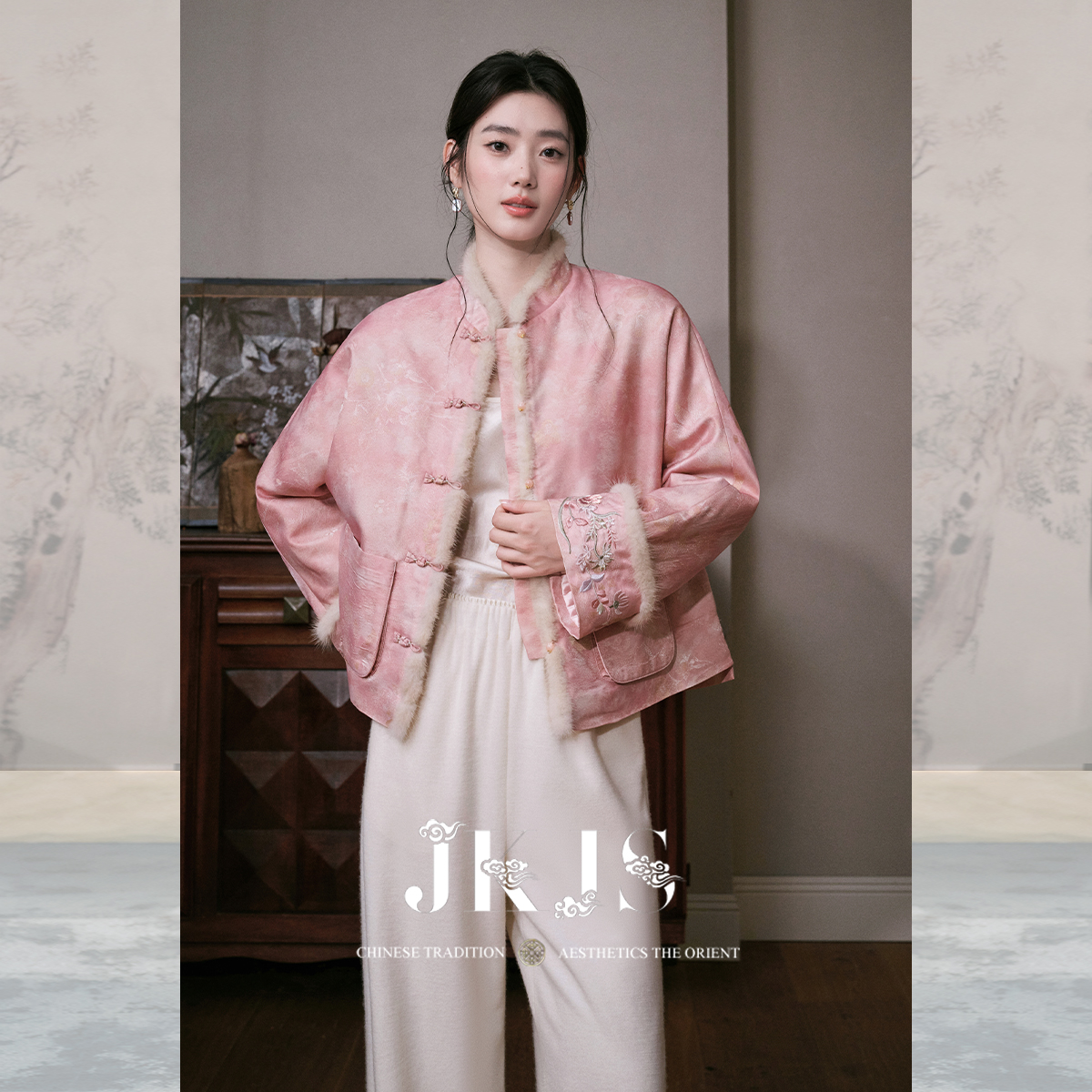 JKJS人丝提花棉衣保暖羊毛棉服