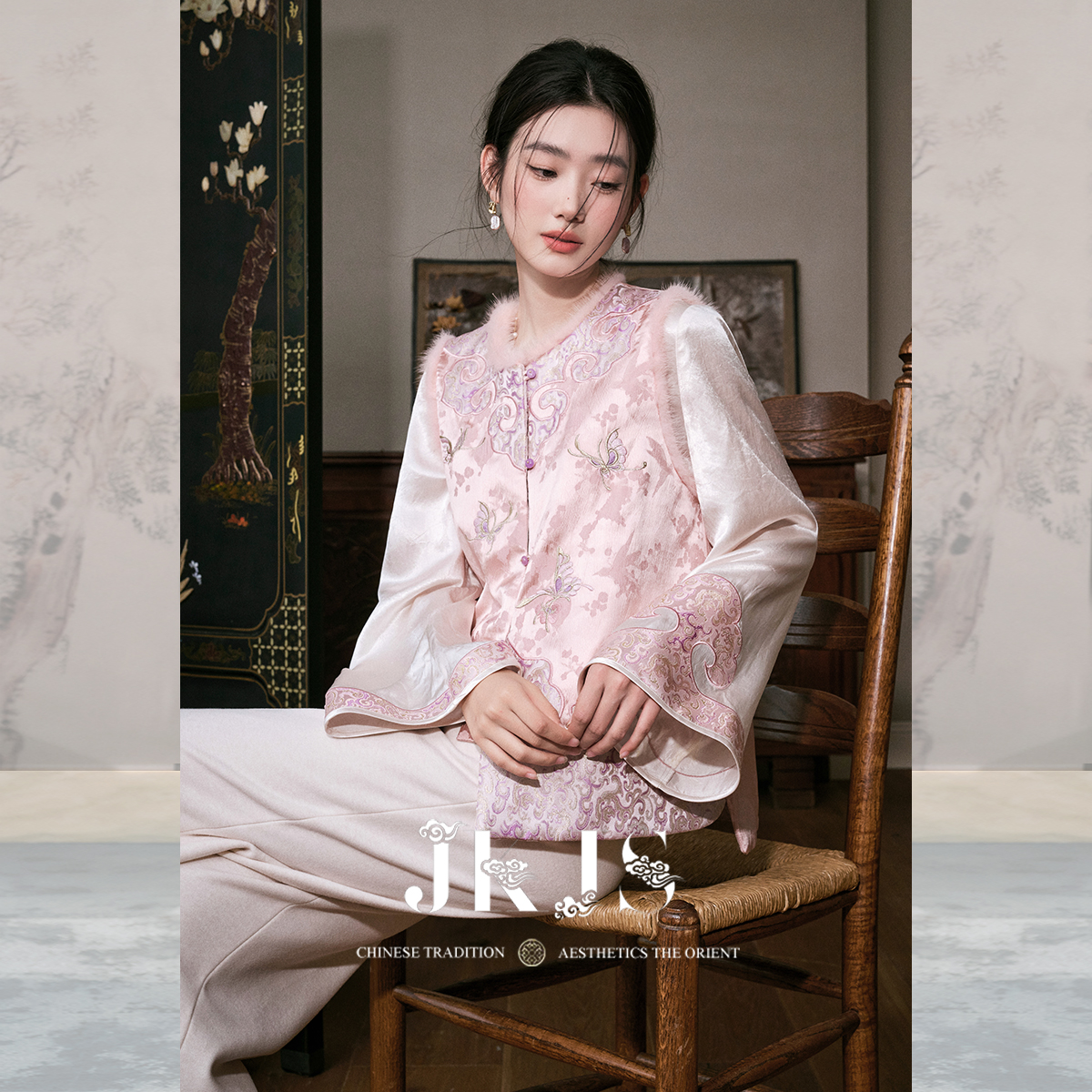 JKJS人丝提花马甲女外穿冬