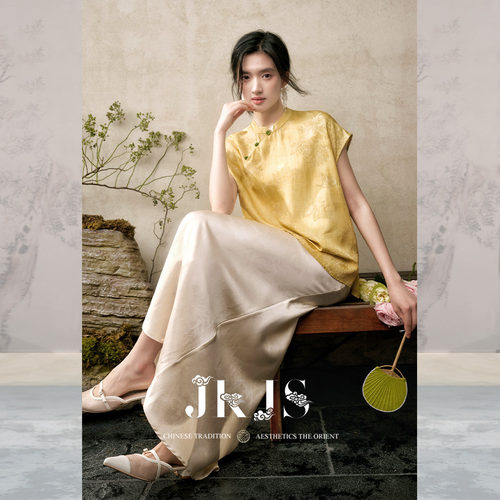 JKJS人丝提花短袖衬衫女