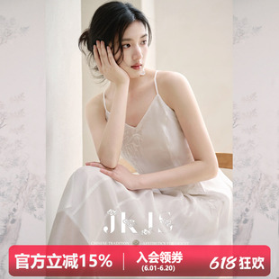 JKJS【浮云卷】人丝吊带连衣裙女夏薄纱长裙2026新款国风绣花裙子