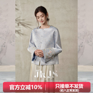 JKJS【云岫】新中式刺绣外套设计感小众短款小个子高级感方领上衣