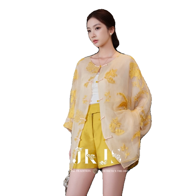 JKJS新中式欧根纱绣花衬衫