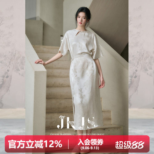 JKJS人丝亚麻新中式连衣裙收腰