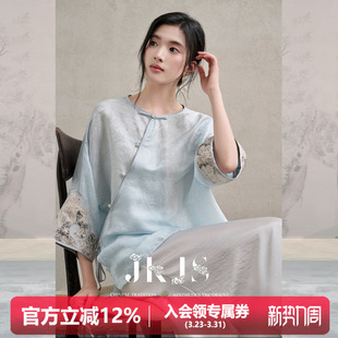 外套高级感轻奢洋气斜襟盘扣小衫 JKJS 薄款 人丝亚麻衬衫 月盈疏