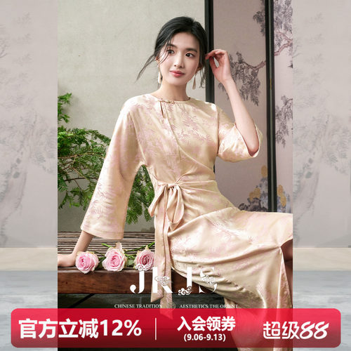 JKJS人丝交织提花系带连衣裙