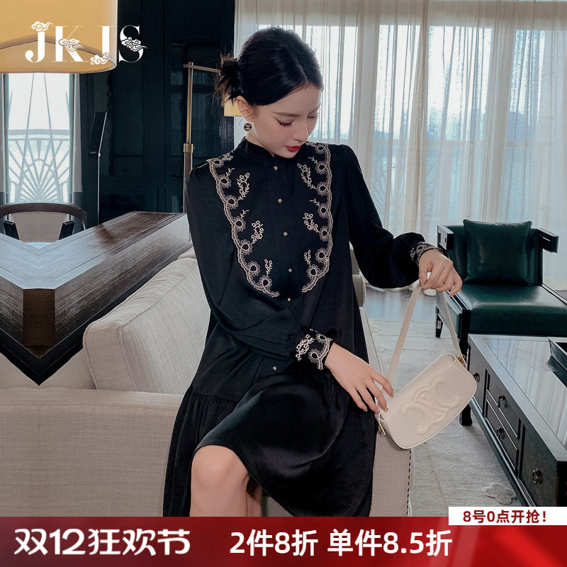 jkjs秋季新品刺绣连衣裙