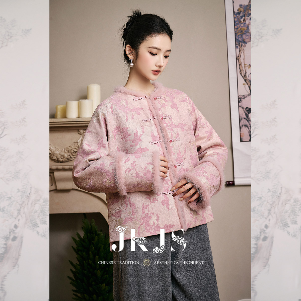 水貂毛拼接短款棉服JKJS