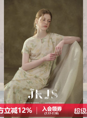 JKJS人丝印花国风连衣裙女