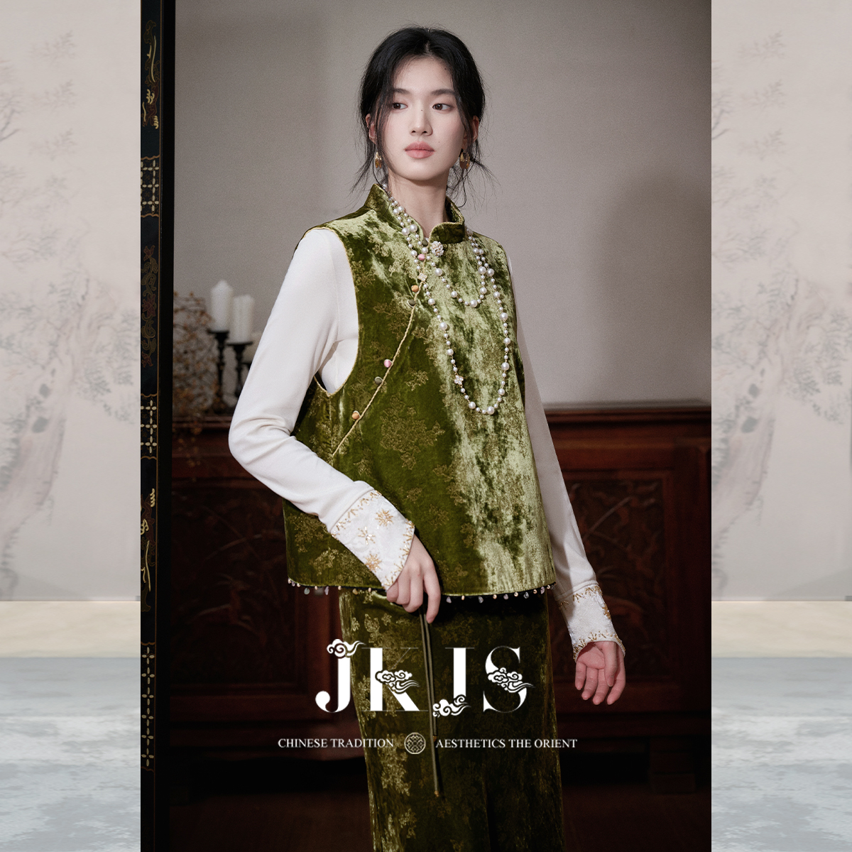 JKJS人丝丝绒提花马甲