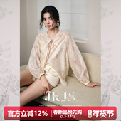 JKJS 衬衣 女高级感轻奢减龄洋气长袖 迷雾夕阳 重工绣花系带衬衫