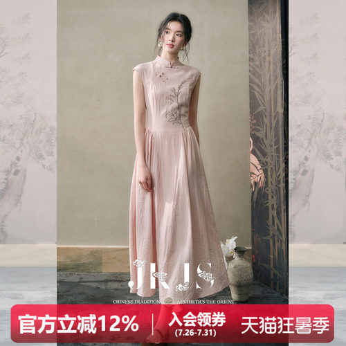JKJS人丝亚麻麻连衣裙改良旗袍