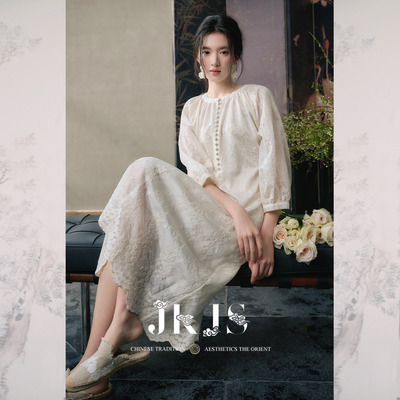 JKJS天丝刺绣连衣裙女夏