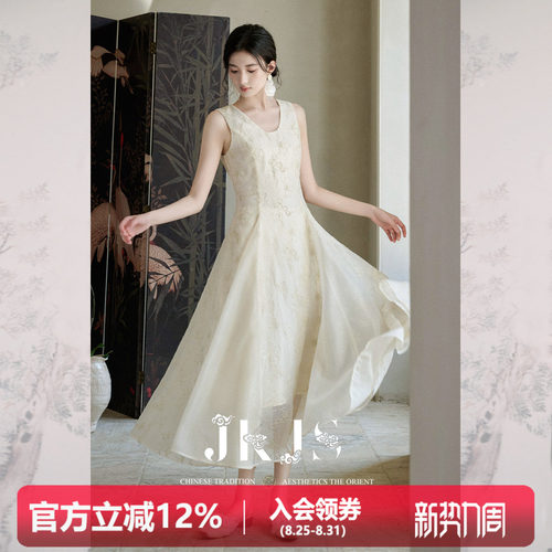 JKJS立体金丝绣花连衣裙新中式