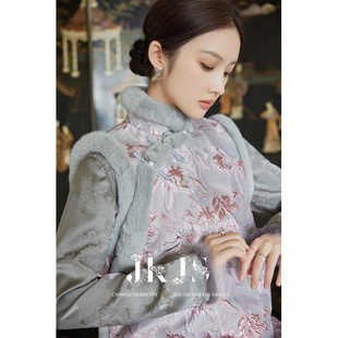 新中式 兔毛包边 马甲背心女秋冬独特别致夹棉上衣 腊梅香 JKJS
