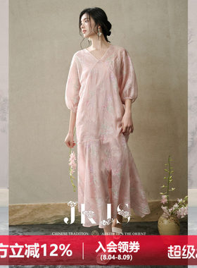 JKJS天丝亚麻绣花夏季连衣裙