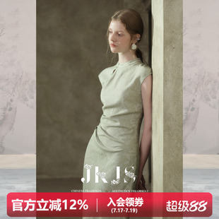 JKJS【青芜渡】亚麻提花立领连衣裙2026新款国风气质旗袍改良长裙