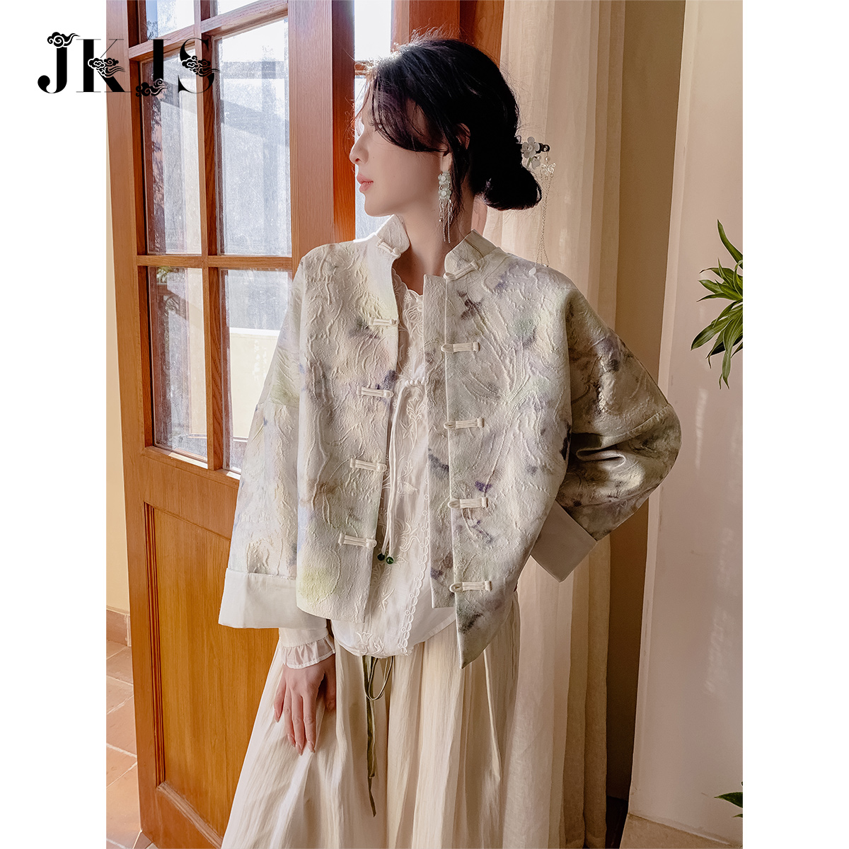 JKJS新中式外套唐装女中国风改良版女时尚汉服女装古装盘扣上衣
