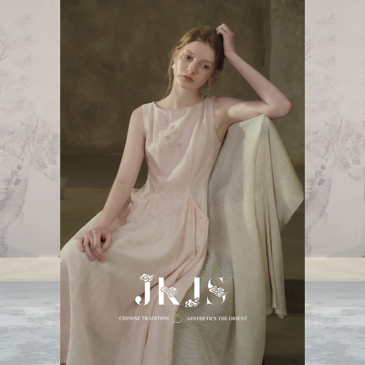 JKJS天丝锦炒花炒色粉色连衣裙