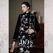 JKJS 花间意 浮雕提花雪尼尔盘扣旗袍外套秋冬夹棉加厚国风棉衣