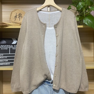 圆领开衫 棉麻长袖 纯色上衣短款 外套女宽松休闲大码 春季 针织衫 新款