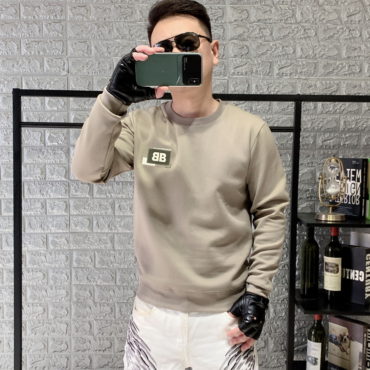 2025欧洲站潮流新款刺绣卫衣男修身圆领长袖T恤打底衫时尚高端秋t