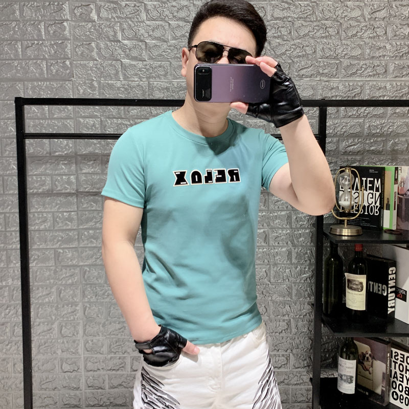 潮流短袖男T恤修身印花圆领半袖