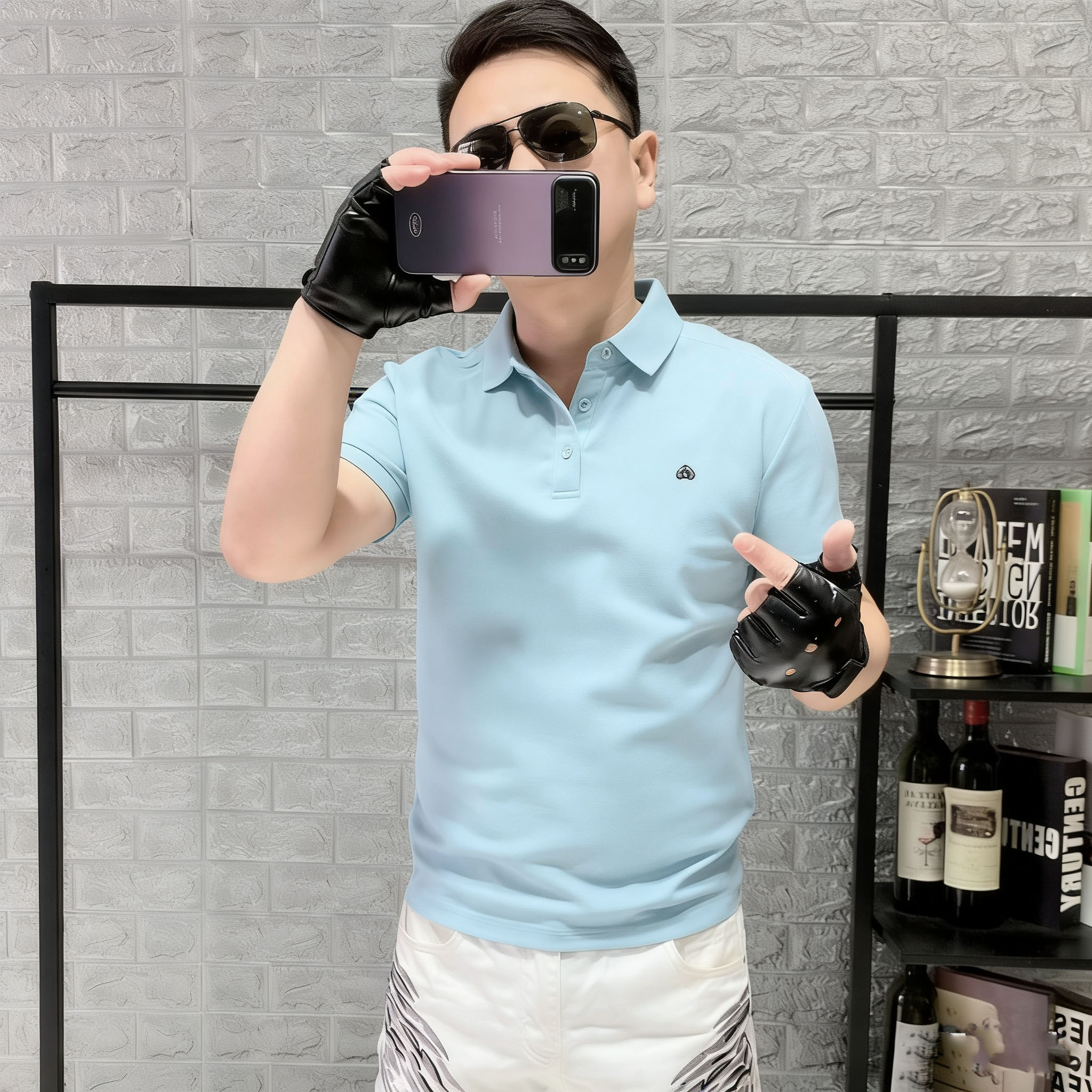 2026欧洲站新款短袖男T恤修身翻领刺绣POLO衫时尚高端半袖潮男装t
