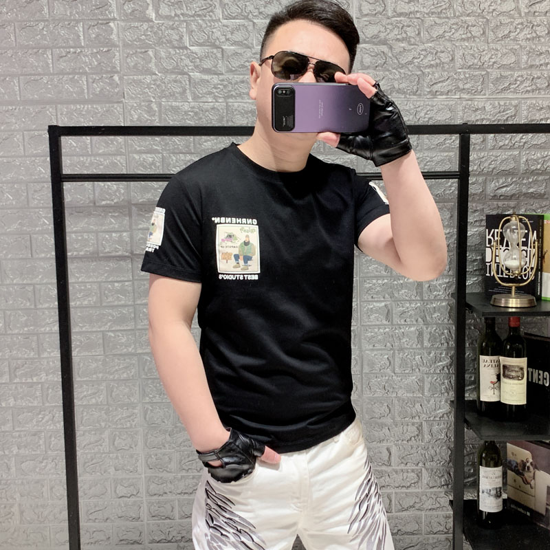 2025新款潮流短袖T恤男修身圆领