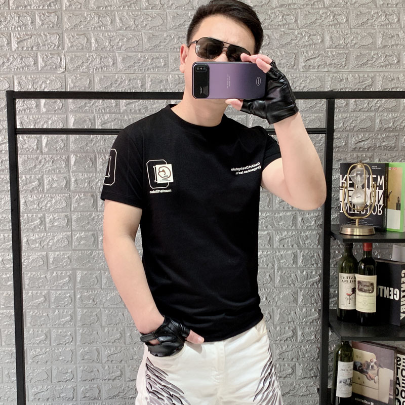 欧洲站新款短袖男T恤修身圆领