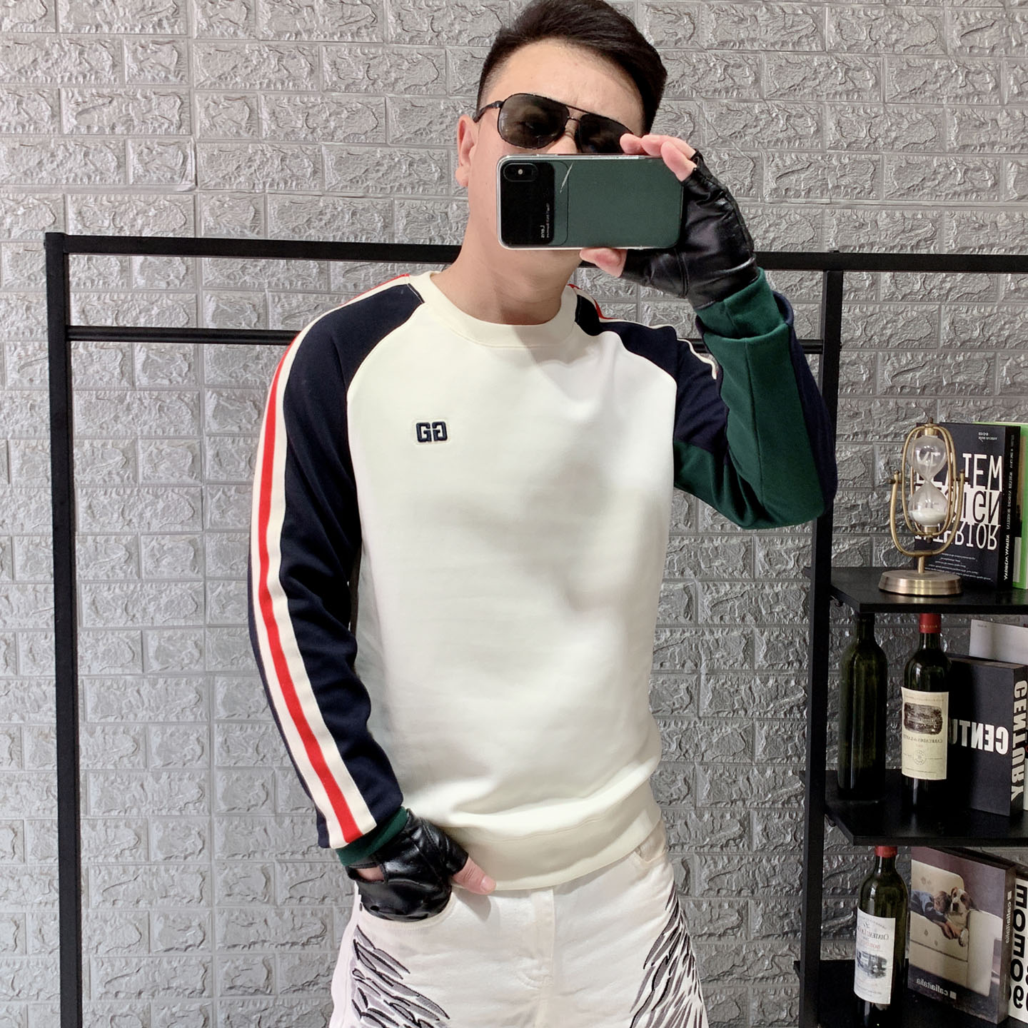 2025欧洲站新款拼接条纹卫衣男修身圆领长袖T恤打底衫时尚高端秋t