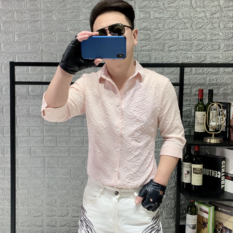 翻领七分袖青春时尚潮衬衫个性