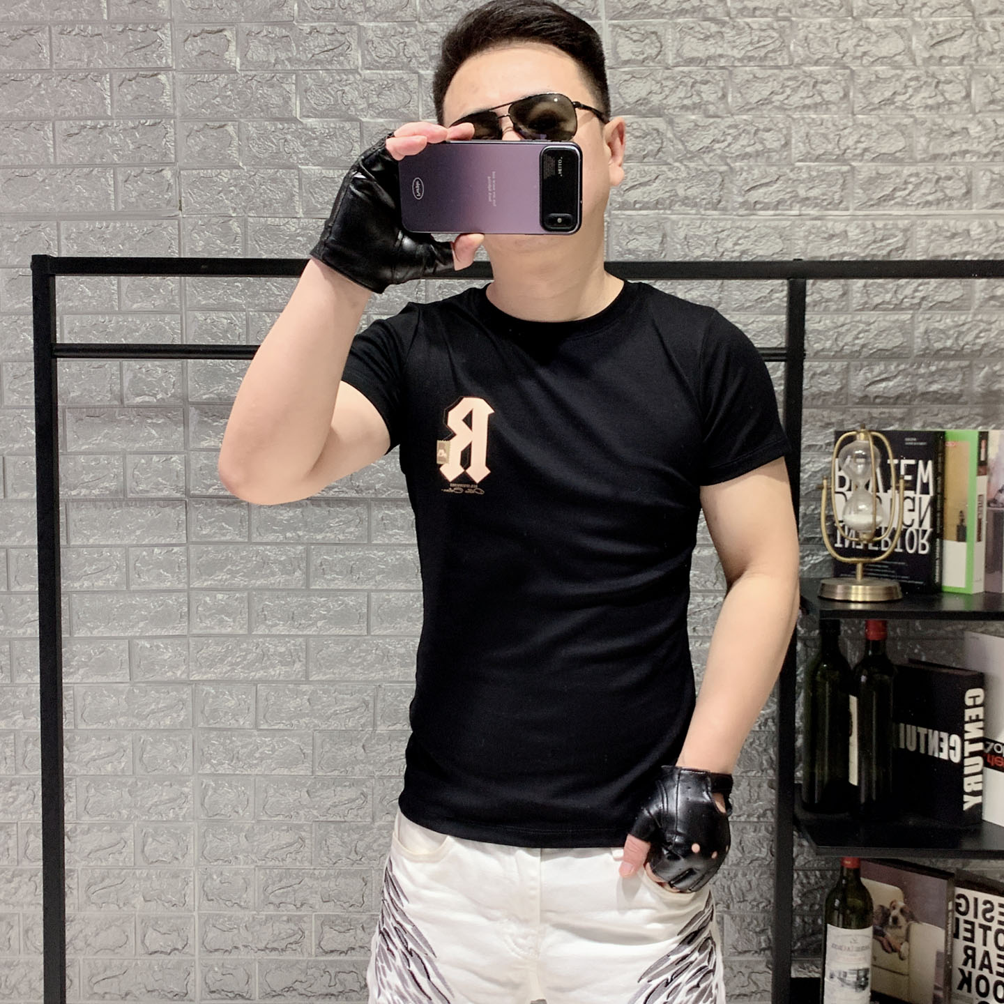 短袖男T恤修身圆领印花半袖