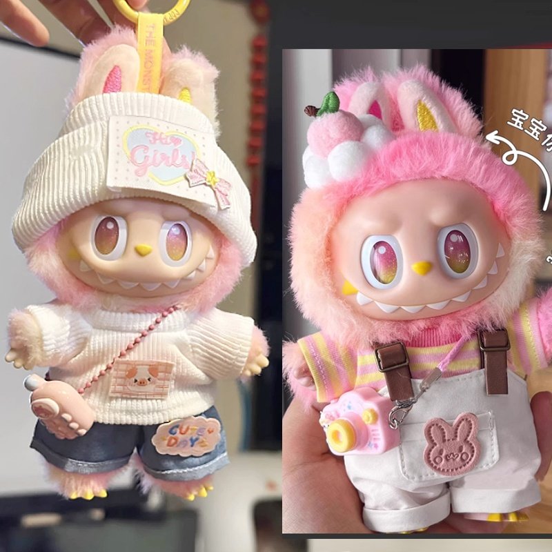 一二三代前方高能搪胶拉布布娃衣忠诚labubu衣服着替换装帽子套装