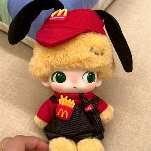 迪士尼dimoo布鲁托娃衣麦当劳打工布娃衣labubu衣服17cm背带套装