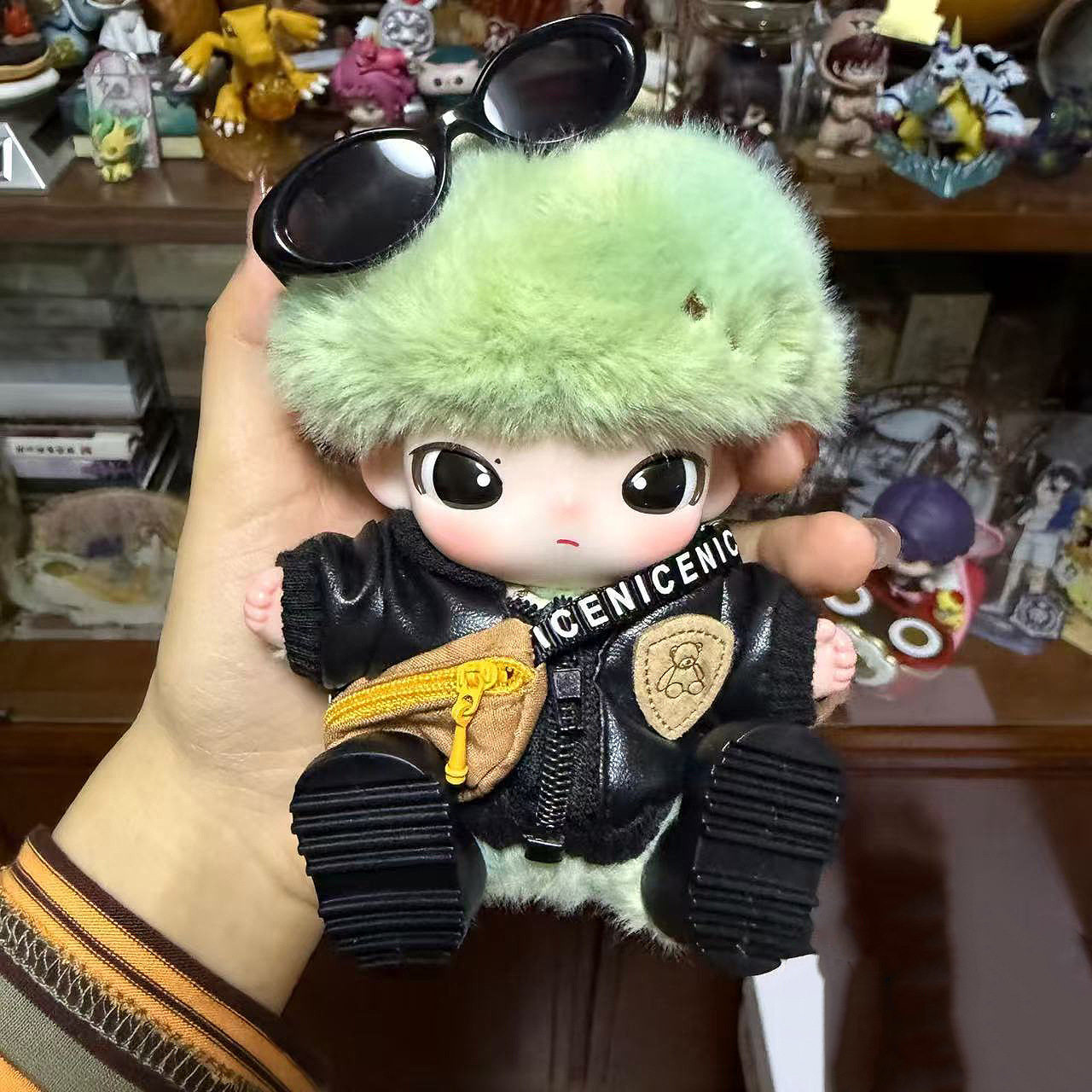 【娃衣】DIMOO新生日记搪胶毛绒潮玩替换衣服皮衣墨镜斜挎包10cm
