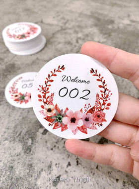 miss paper欧式田园风编号圆形抽奖卡红色花卉花环麦穗定制6cm
