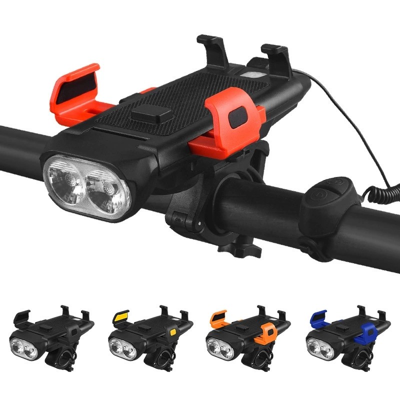 铝合金四合一高亮自行车灯车头灯usb充电手机支架喇叭移动电源