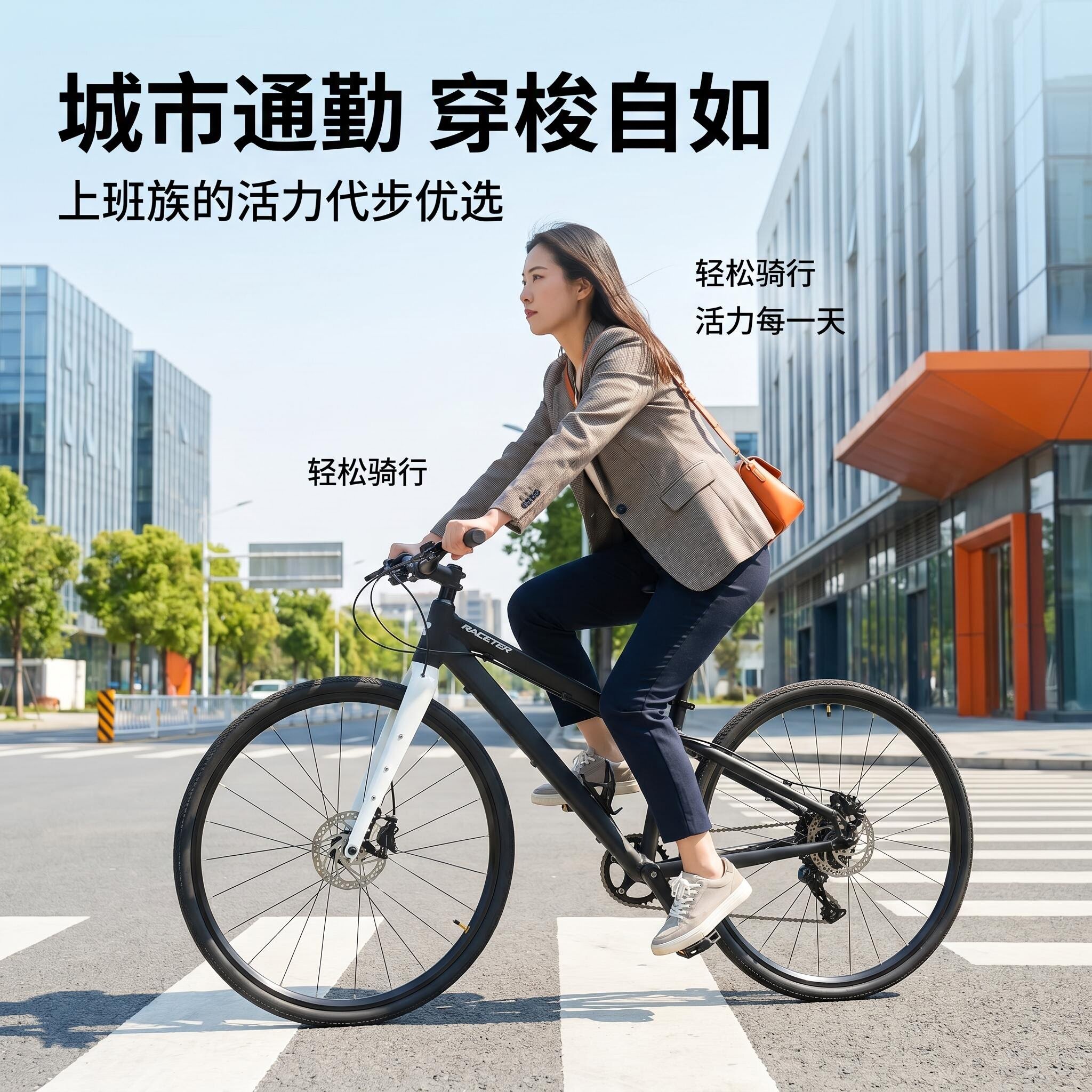 瑞仕达碳纤维前叉平把城市变速自行车碟刹通勤健身青少年成人通用