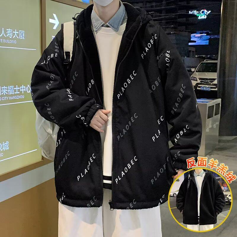 羊羔绒双面穿加绒夹克棉服宽松