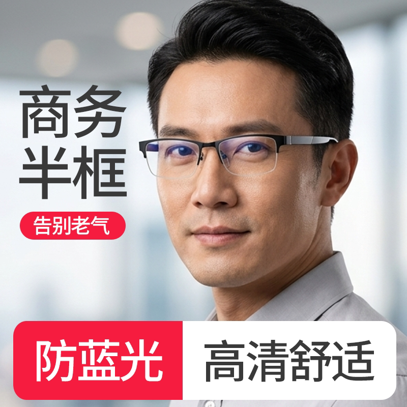 高端商务半框防蓝光高清老花镜男
