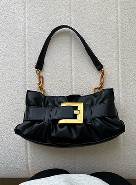 ROSSY BAG 褶皱方扣腋下包 百搭复古软皮单肩纯色包包女小众高级