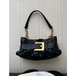 百搭复古软皮单肩纯色包包女小众高级 褶皱方扣腋下包 ROSSY BAG