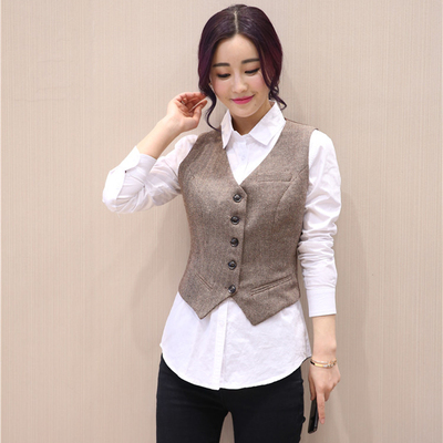 新款复古毛呢外套修身风西装马甲