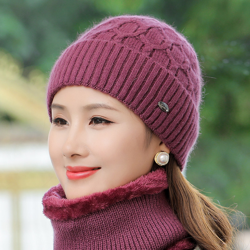 秋冬季中老年人兔毛妈妈毛线帽老太太老人帽子女冬天加绒保暖奶奶