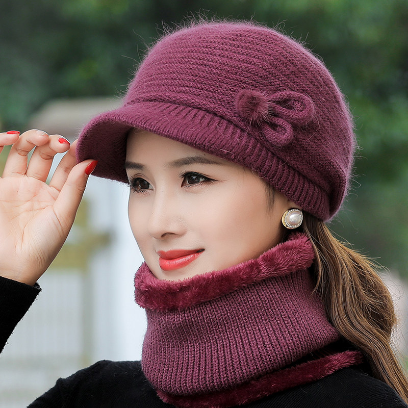 冬天帽子女奶奶兔毛线帽中老年人妈妈加绒厚保暖帽老太太针织棉帽