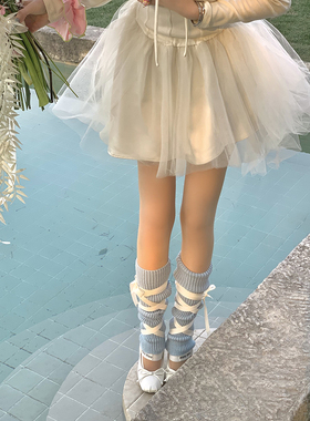 cnorahk 小众balletcore踩脚芭蕾法式少女竖条纹堆堆袜套护腿y2k