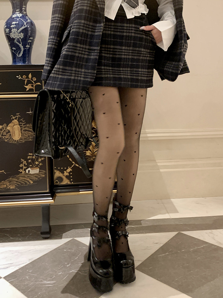 cnorahk 小众设计波点爱心丝袜富家千金加厚光腿植绒波点高弹连体