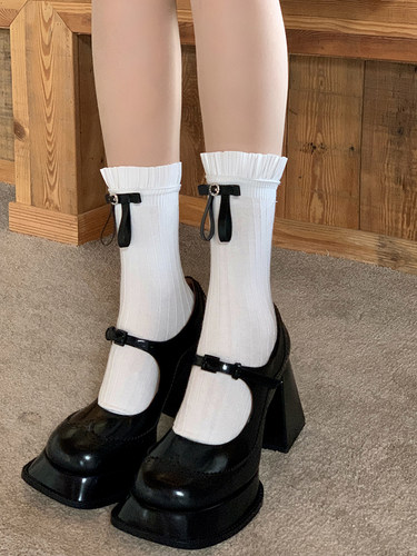 蝴蝶结女生短袜甜美竖条